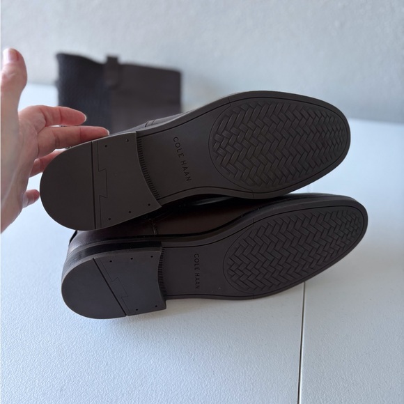 Cole Haan Clive Stretch Brown Knee Boots Size 9.5B Equestrian Horse Buckle Flat - Picture 10 of 13